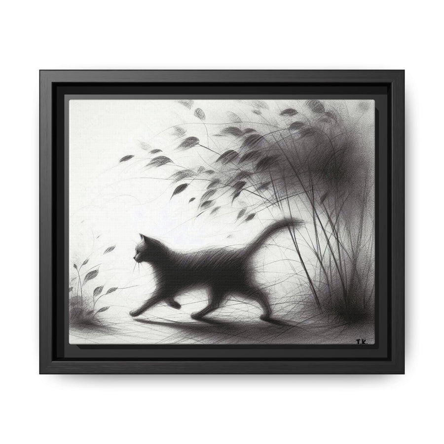 Gallery Canvas Wraps - Charcoal Garden Cat #2 - Framed