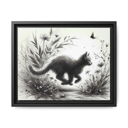 Gallery Canvas Wraps - Charcoal Garden Cat #3 - Framed