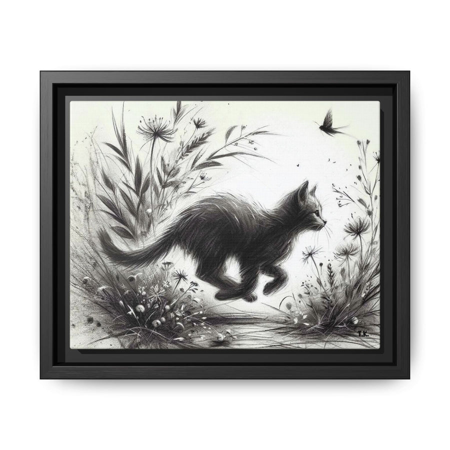 Gallery Canvas Wraps - Charcoal Garden Cat #3 - Framed