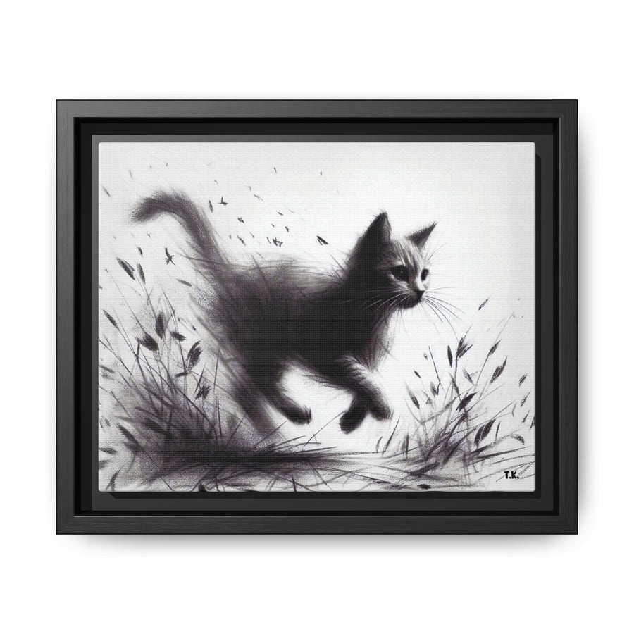 Gallery Canvas Wraps - Charcoal Garden Cat #1 - Framed