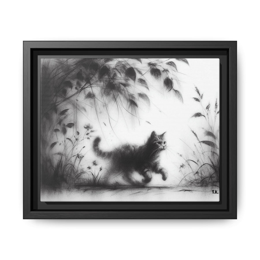 Gallery Canvas Wraps - Charcoal Garden Cat #5 - Framed
