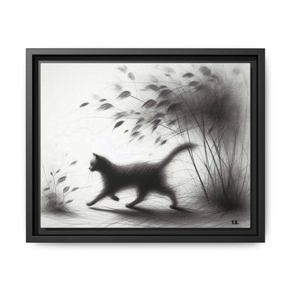 Gallery Canvas Wraps - Charcoal Garden Cat #2 - Framed